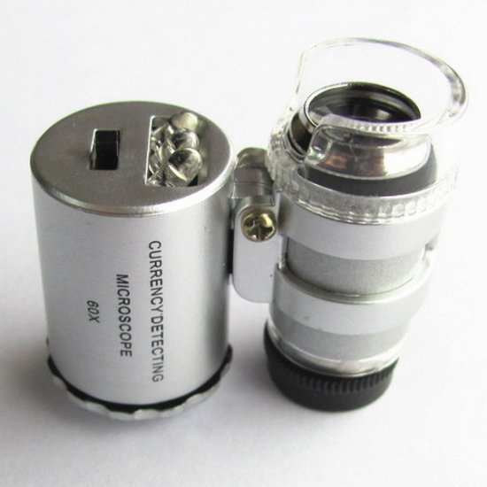 Mini 60X LED Lighted Magnifier Microscope Pocket Microscope - Click Image to Close
