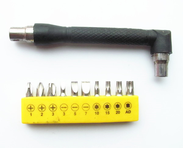 Double Ended 90 Degree Angled Screwdriver + 10pcs Bits - Click Image to Close