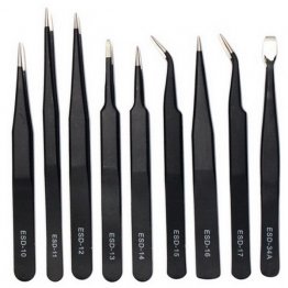 9pcs Non-magnetic Steel Fine Tip Anti-static Tweezers